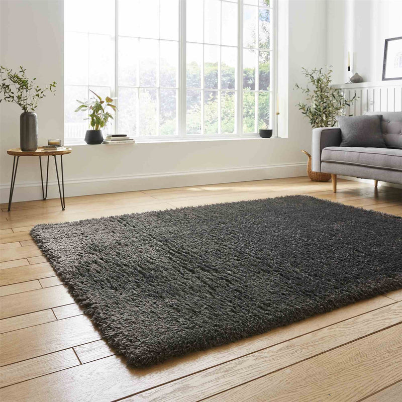 Solace 0961 Modern Plain Shaggy Rugs in Charcoal Grey