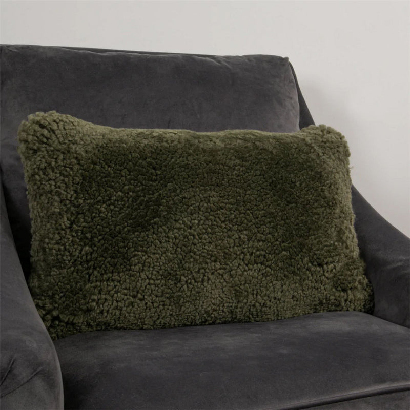 Talia Bolster Sheepskin Cushion in Khaki Green