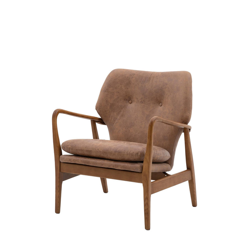 Olsen Brown Leather Armchair with Solid Oak Wood Legs