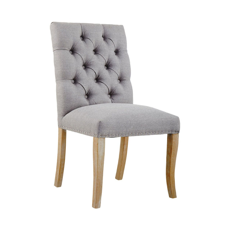 Buttoned Grey Linen Dining Chair