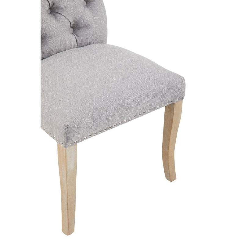 Buttoned Grey Linen Dining Chair