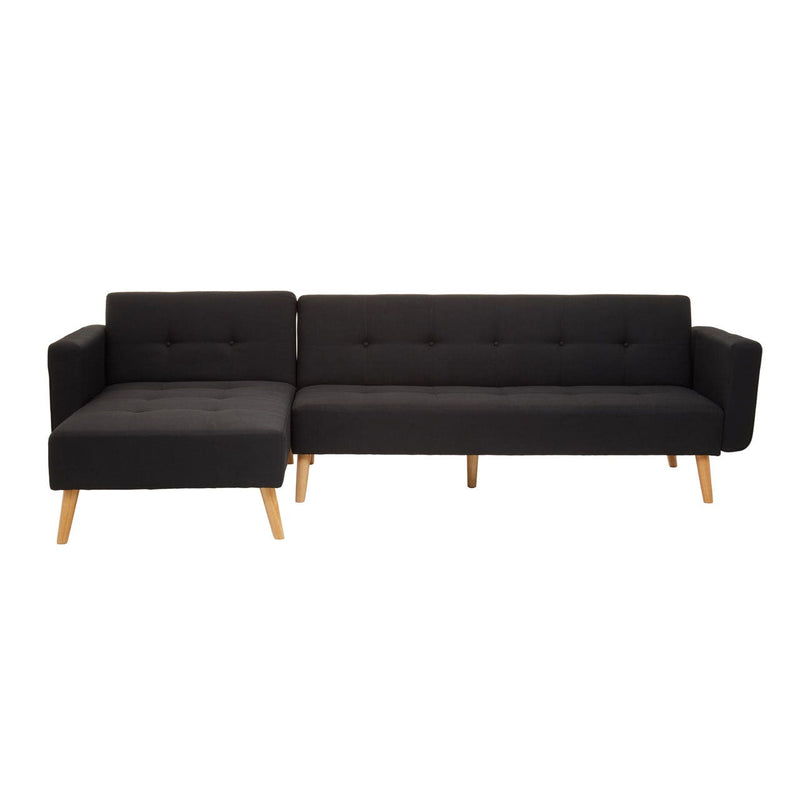 Large Black Velvet L-Shaped Sofa